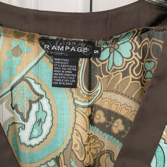 Rampage Teal and Brown Paisley Sheer Blouse - Picture 4 of 6